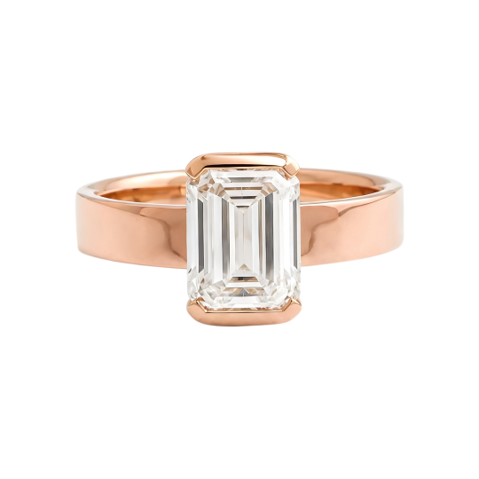 10K Rose Gold Emerald Cut Lab-Grown Diamond Custom Engagement Ring D Color VVS1 Clarity 3EX IGI Certified