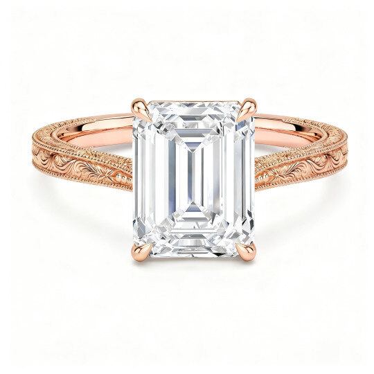 10K Rose Gold Emerald Cut Lab-Grown Diamond Custom Engagement Ring D Color VVS1/VS1 Clarity 3EX IGI Certified