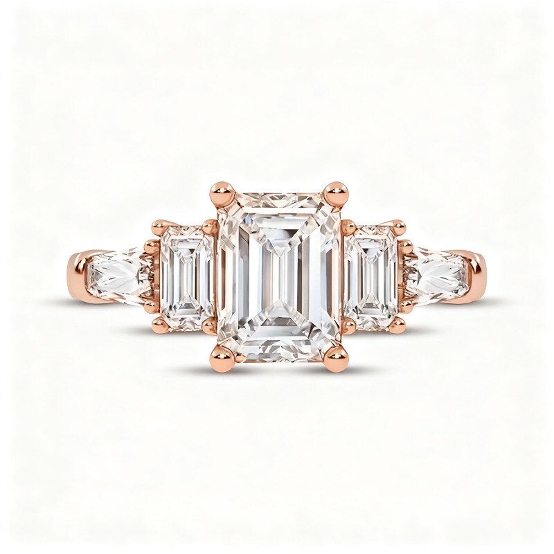 Verlobungsring aus 18-karätigem Roségold mit smaragdgeschliffenem, im Labor gezüchtetem Diamanten, Farbe D, Reinheit VVS1/VS1, 3EX, IGI-zertifiziert-1