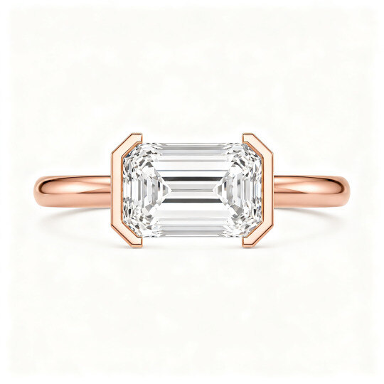 10K Rose Gold Emerald Cut Lab-Grown Diamond Custom Engagement Ring D Color VVS1/VS1 Clarity 3EX IGI Certified