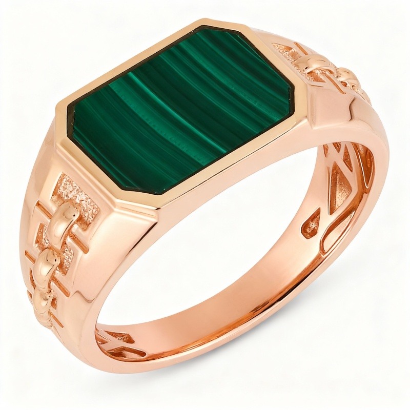 18K Rose Gold Emerald Cut Malachite Wedding Ring for Men-1