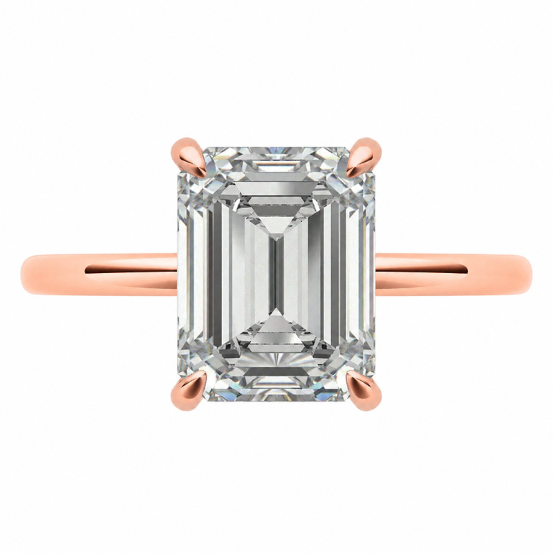 Bague de fiançailles en or rose 10 carats avec moissanite taille émeraude et halo caché-20