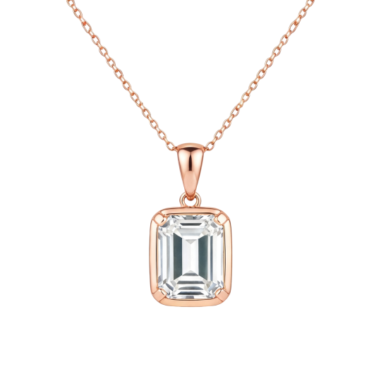 Hangerketting van 10 karaats roségoud met smaragdgeslepen moissanite