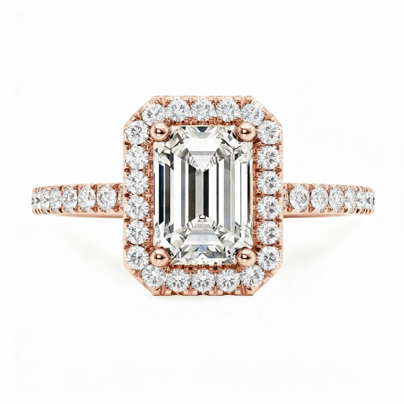 10K Rose Gold Emerald Cut Moissanite Personalized Engraving Engagement Ring-20