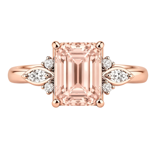 10K Rose Gold Emerald Cut Morganite Custom Engagement Ring D Color VVS1 Clarity 3EX