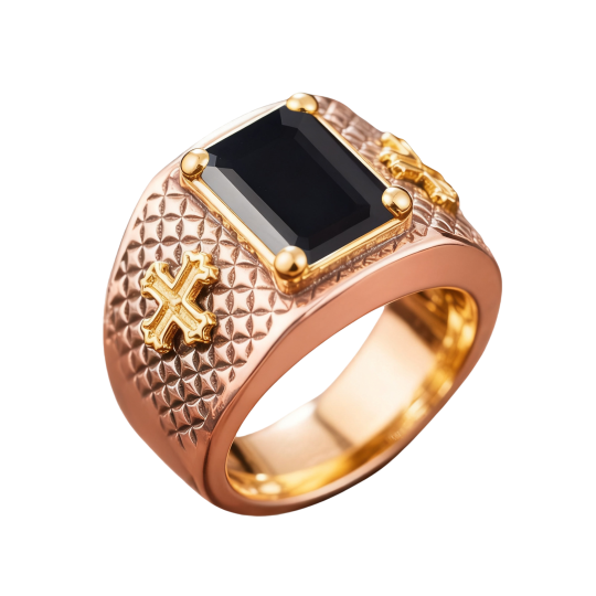 Anillo de sello para hombre con ónix talla esmeralda en oro rosa de 10 quilates, para padre e hija, padre e hijo, padre y cruz.