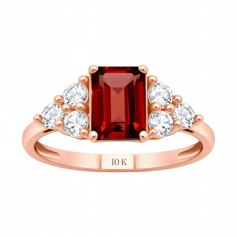 Anillo de compromiso personalizado de oro rosa de 10 quilates con rubí talla esmeralda-7