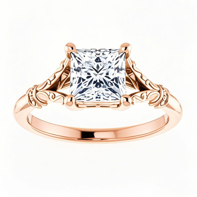 Anillo de compromiso solitario de moissanita talla esmeralda en oro rosa de 18 quilates-1