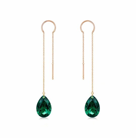 Pendientes colgantes de oro rosa de 10 quilates con forma de gota de esmeralda