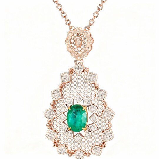 10K Rose Gold Emerald Square Pendant Necklace