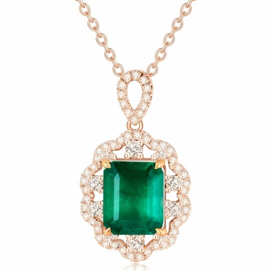 10K Rose Gold Emerald Wildflowers Pendant Necklace