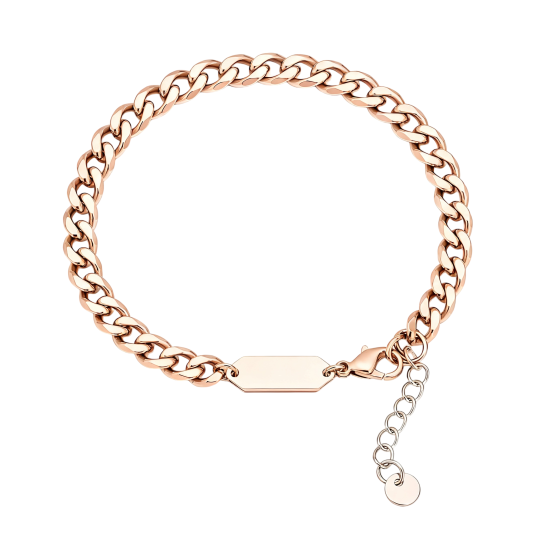 Pulsera con dije grabable de oro rosa de 18 quilates para hombre