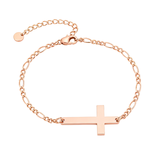 10K Rose Gold Engravable & Cross Charm Bracelet for Men