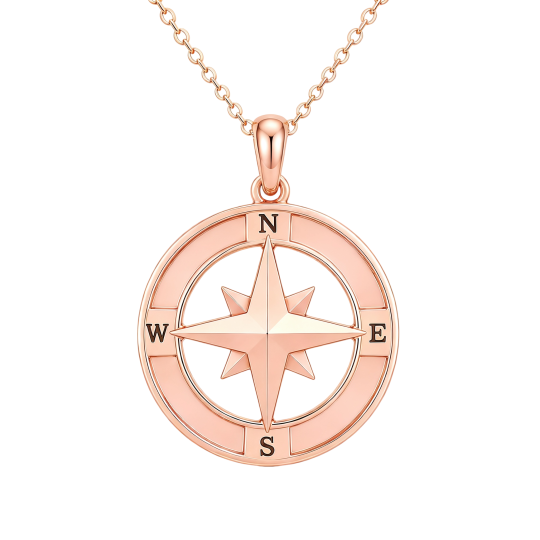 Collier pendentif boussole en or rose 10 carats personnalisable avec gravures Père et Fille, Père et Fils, Père et Boussole