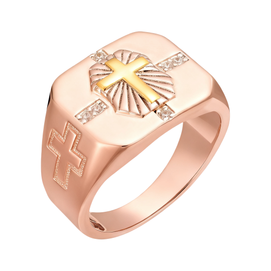 Anillo de sello para hombre de oro rosa de 10 quilates grabable con las inscripciones Padre e Hija, Padre e Hijo, Padre y Cruz.
