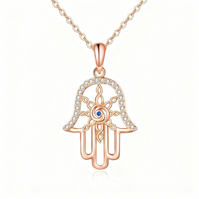 Collar con colgante de ojo turco y mano de Fátima en oro rosa de 18 quilates-1