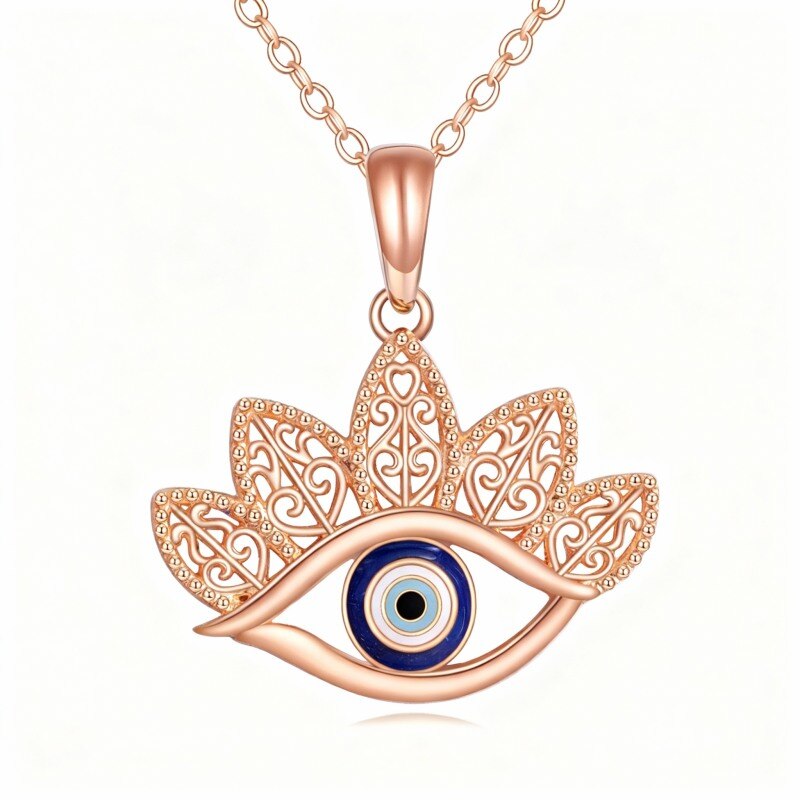 Collar con colgante de ojo turco en oro rosa de 14 quilates-1