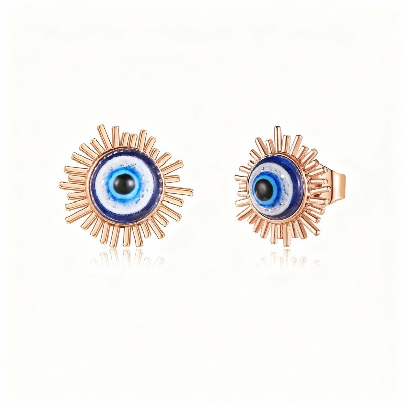 10K Rose Gold Evil Eye Stud Earrings-1