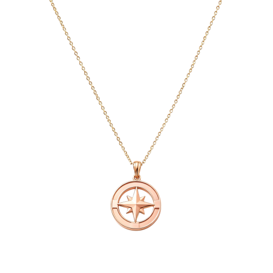 Collier pendentif en or rose 10 carats pour homme, représentant un père et sa fille, un père et son fils, ou un père et sa boussole.