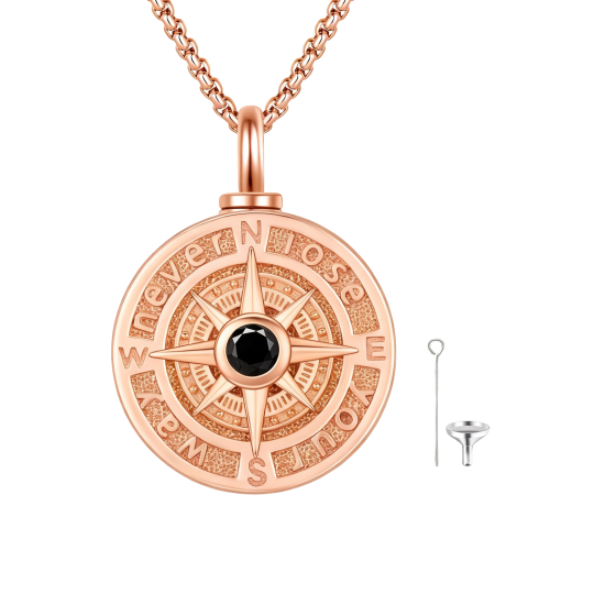 Collier urne funéraire en or rose 10 carats, symbole père-fille, père-fils et père et boussole, pour homme.
