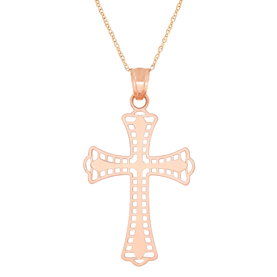 Collier pendentif croix en or rose 10 carats pour homme, représentant un père et sa fille, un père et son fils.