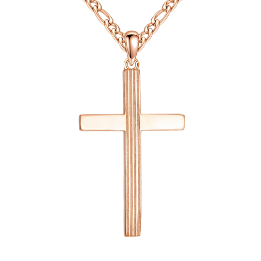 Collier pendentif croix en or rose 10 carats pour homme, représentant un père et sa fille, un père et son fils.