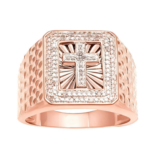 Anillo de sello de oro rosa de 10 quilates para padre e hija, padre e hijo, padre y cruz para hombre.