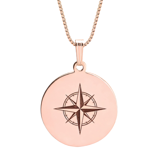 Collier en or rose 10 carats avec pendentif boussole et symbole père-fille, père-fils, parents-enfants, père.
