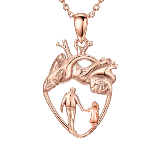 Collier pendentif en or rose 10 carats Père & Fille & Cœur