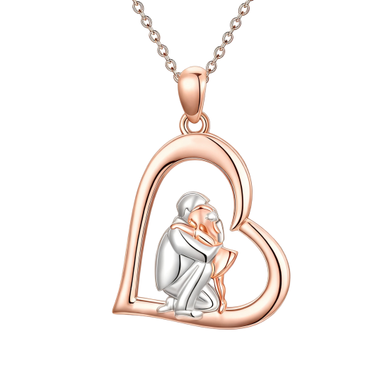 Collier pendentif en or rose 10 carats Père & Fille & Cœur