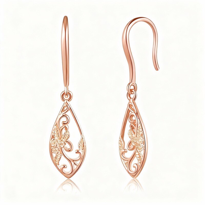 Pendientes colgantes de filigrana de oro rosa de 14 quilates-1