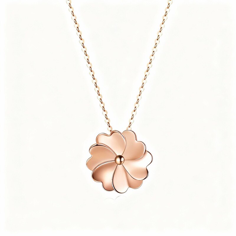 Collar con colgante de trébol de cuatro hojas en oro rosa de 18 quilates-1
