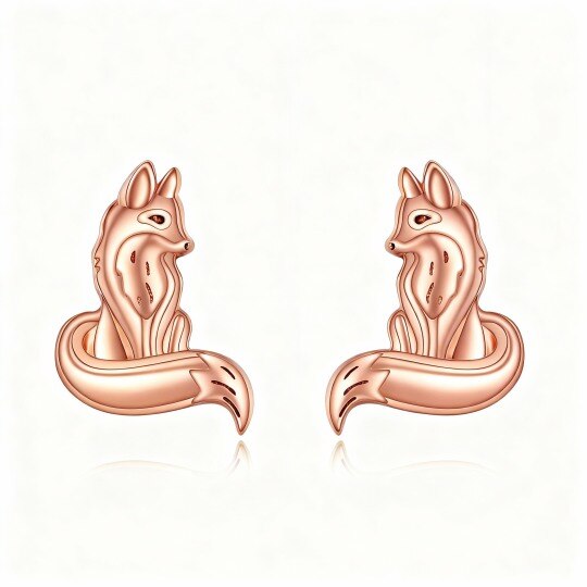 10K Rose Gold Fox Stud Earrings