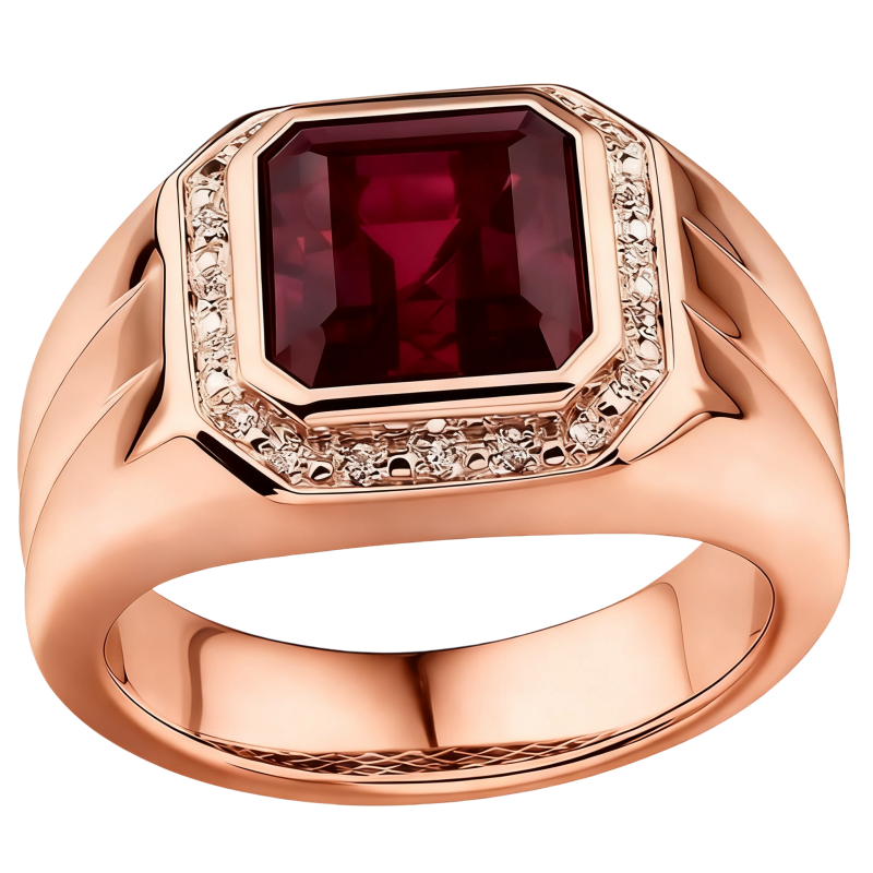 Anillo de oro rosa de 10 quilates con granate para hombre.-5