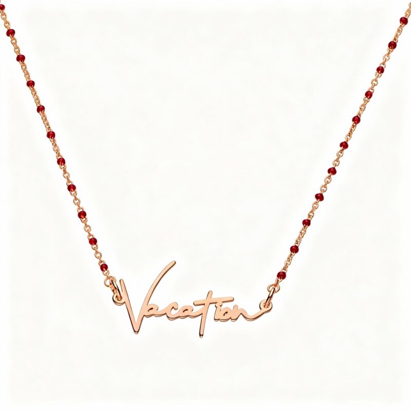 10K Rose Gold Garnet Personalized Engraving Pendant Necklace-1