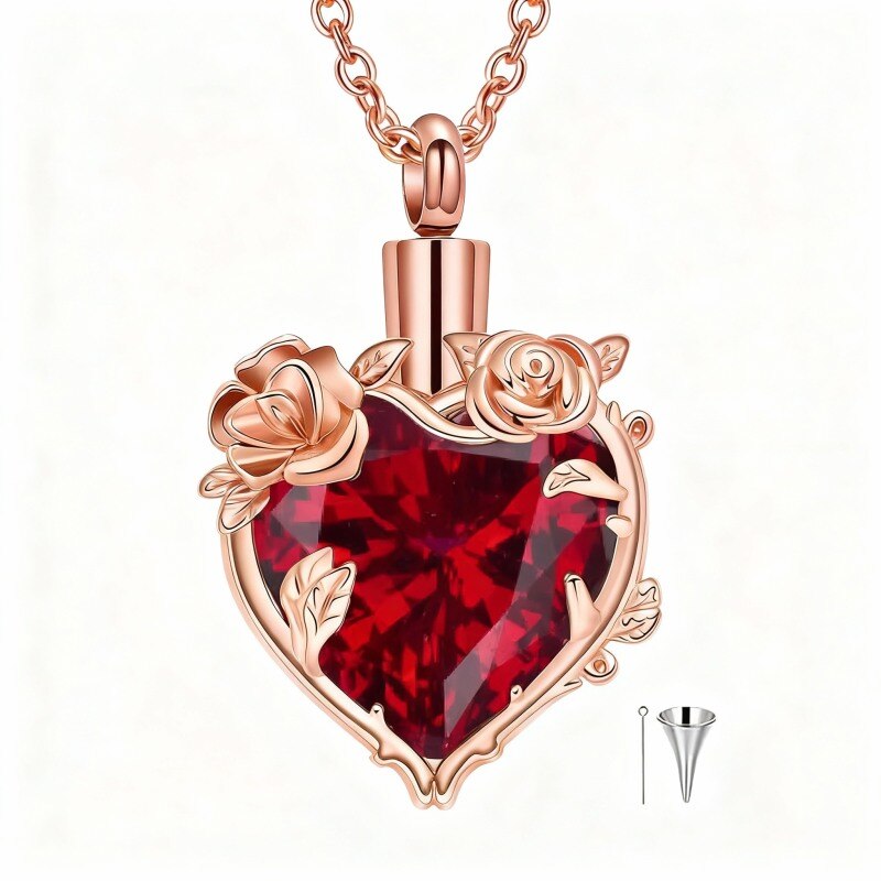 Collier urne funéraire personnalisé en or rose 18 carats avec pierre de naissance et pierres précieuses-1