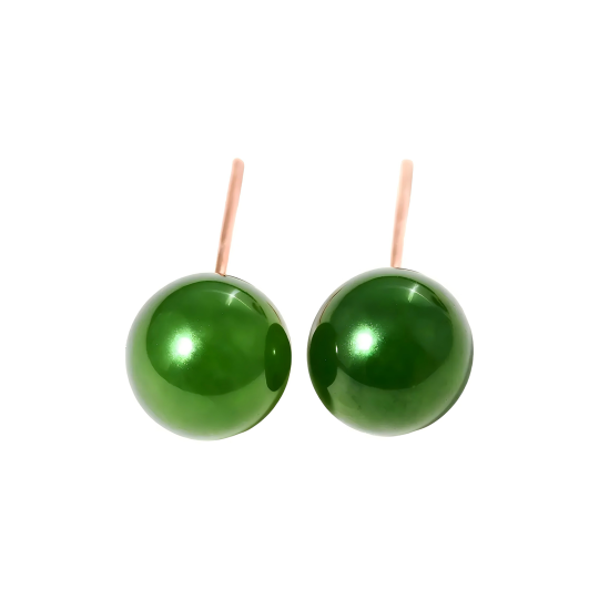 Oorbellen met groene jade kraal, 10 karaats roségoud