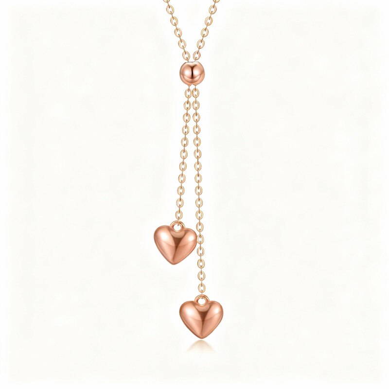 Colar em forma de coração com pendente em Y ajustável em ouro rosa 10K-1