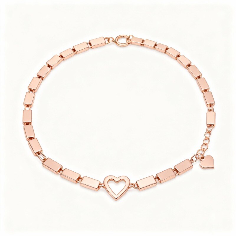 Pulsera con dije de corazón de oro rosa de 10 quilates-1