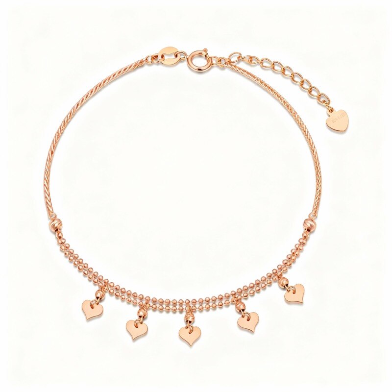 18K Rose Gold Heart Charm Bracelet-1