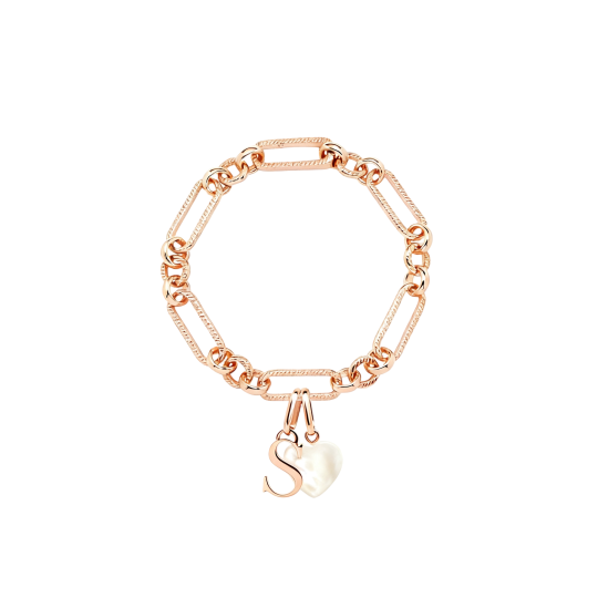 10K Rose Gold Heart Cut Birthstone Personalized Birthstone & Personalized Initial Letter Charm Bracelet