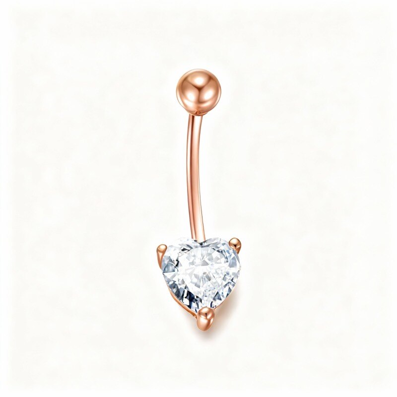 Piercing para el ombligo de oro rosa de 18 quilates con circonita cúbica talla corazón-1