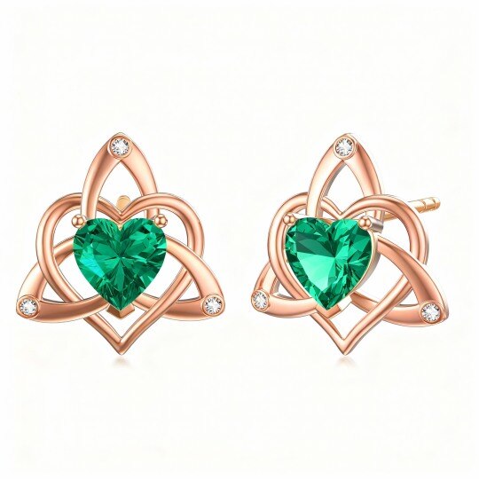 10K Rose Gold Heart Cut Cubic Zirconia Celtic Knot Stud Earrings