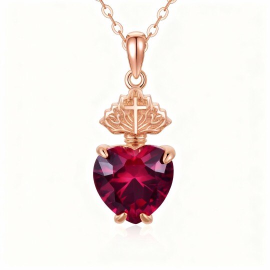 Halskette aus 9-karätigem Roségold mit herzförmigem Zirkonia-Kreuzanhänger