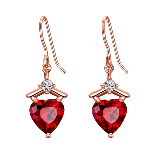Pendientes colgantes en forma de corazón con circonita cúbica tallada en oro rosa de 10 quilates