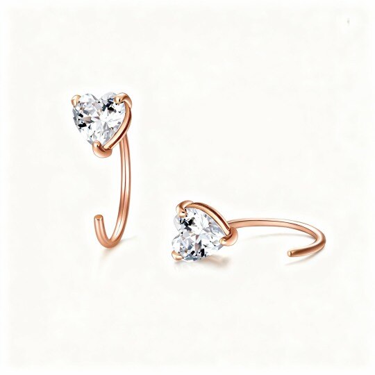 10K Rose Gold Heart Cut Cubic Zirconia Heart Hoop Earrings