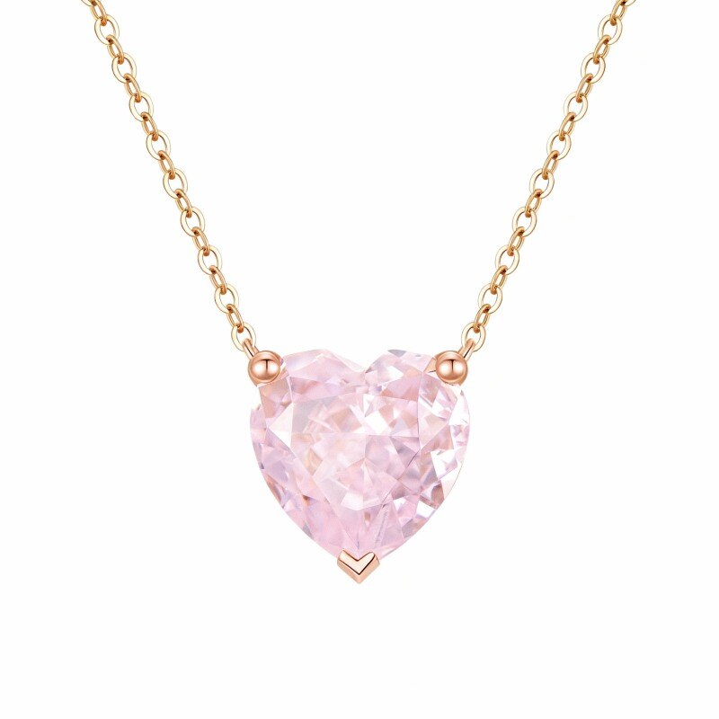 Halskette aus 18-karätigem Roségold mit herzförmigem Zirkonia-Herzanhänger-1