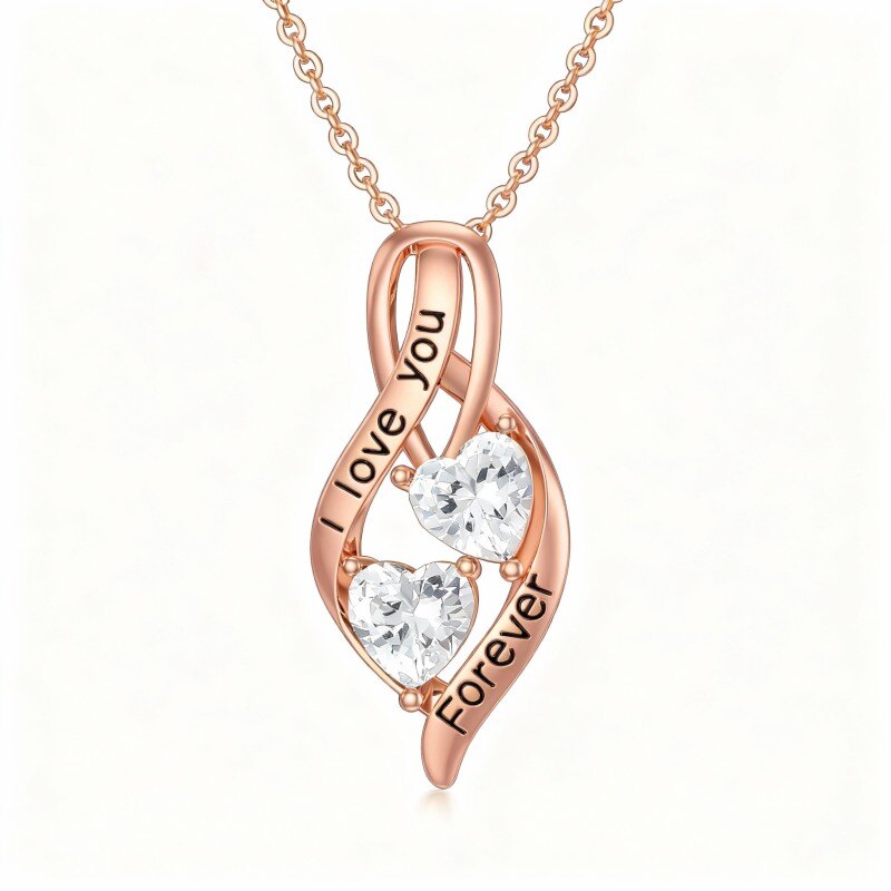Collar con colgante de símbolo de infinito en oro rosa de 14 quilates con circonita cúbica talla corazón-1