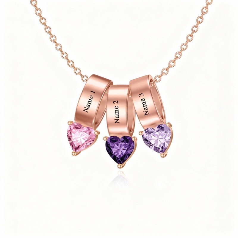 10K Rose Gold Heart Cut Cubic Zirconia Personalized Birthstone & Personalized Classic Name Pendant Necklace-1