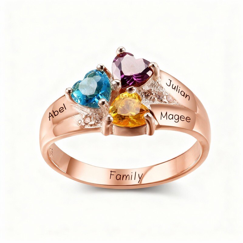 10K Rose Gold Heart Cut Cubic Zirconia Personalized Birthstone & Personalized Engraving Birthstone Ring-12